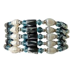 Light Blue Crystal Fresh Water Pearl Magnetic Therapeutic Health 36" Bracelet